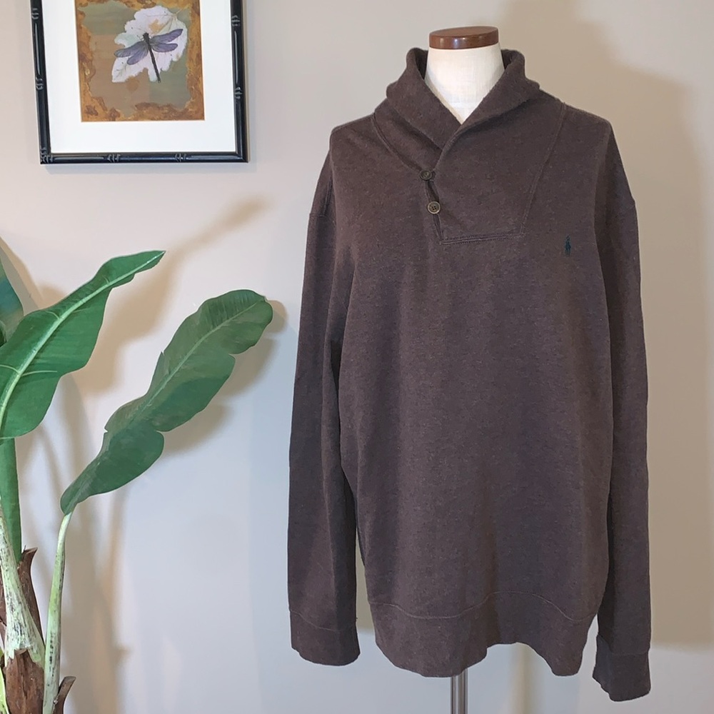 Polo Ralph Lauren Brown Shawl Collar Elbow Patch Pullover Sweater, XXL
